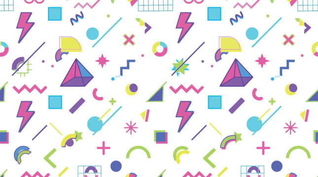 Nineties memphis style geometric pattern with geometric lightning triangles