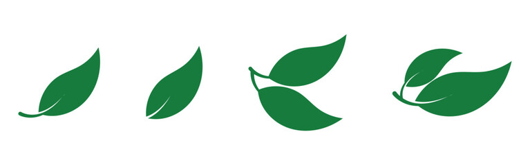 Fototapeta premium Environmental simple leaf icons. Graphic silhouette of green planet. Green leaf isolated on white background. Health, bio, plant, organic logotype vector sets. EPS 10. 