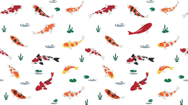 Hand drawn koi fish seamless pattern with illustration seamless background