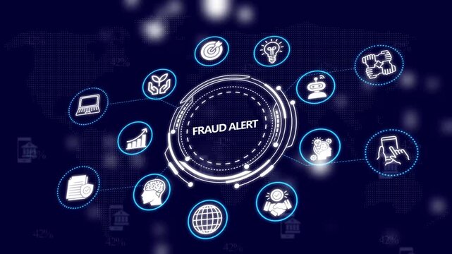 Fraud alert digital security concept with cyber protection and network interface