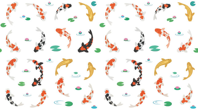 Seamless pattern with decorative koi carp fish and lily pads seamless swimming