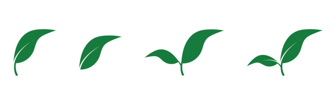 Environment logotype simple leaf icons. Isolated organic graphic green leaf icons. Natural green leaf icon set. Abstract ecology vector green symbolic logo set. EPS 10. 