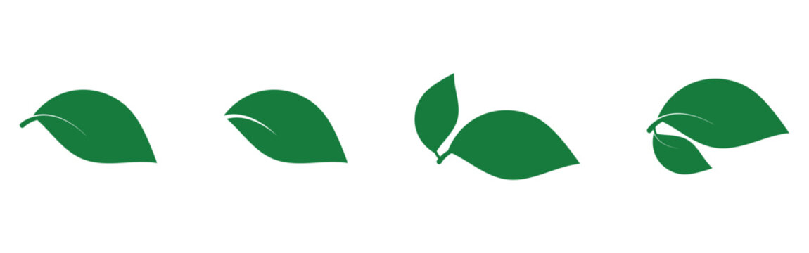 Environment logotype simple leaf icons. Isolated organic graphic green leaf icons. Natural green leaf icon set. Abstract ecology vector green symbolic logo set. EPS 10. 