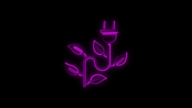 Neon green energy electric plug with leaves for sustainable power concept