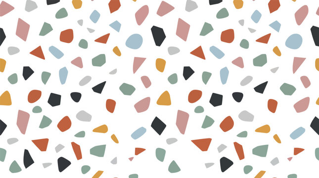 Colorful terrazzo pattern with pastel fragments on white background, terrazzo