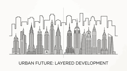Fototapeta premium City skyline outline illustration. Modern urban architecture sketch for real estate design.