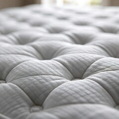Obraz premium Close-up of a luxurious quilted mattress surface with soft fabric texture and deep tufting