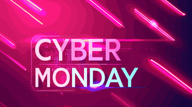 Bold Cyber Monday Neon Text Banner with Glowing Pink and Purple Light Streaks Illustration