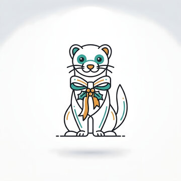 Christmas Ferret Ribbon Line Icon
