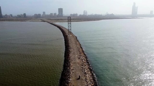 Scenic Aerial Footage of China Port Harbor at Oyster Rocks Karachi