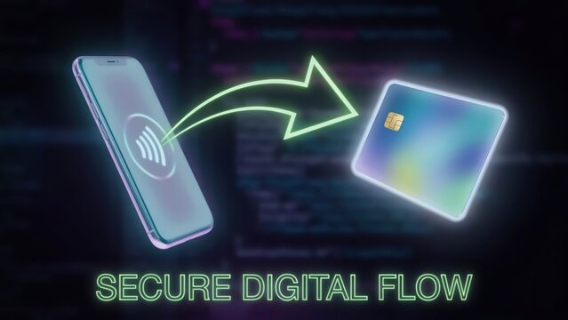 Smartphone making a secure mobile payment with a credit card icon illustration