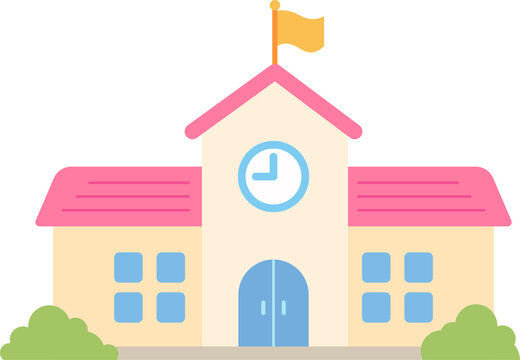 Cute School Building Flat Vector Illustration, Back to School Education Icon