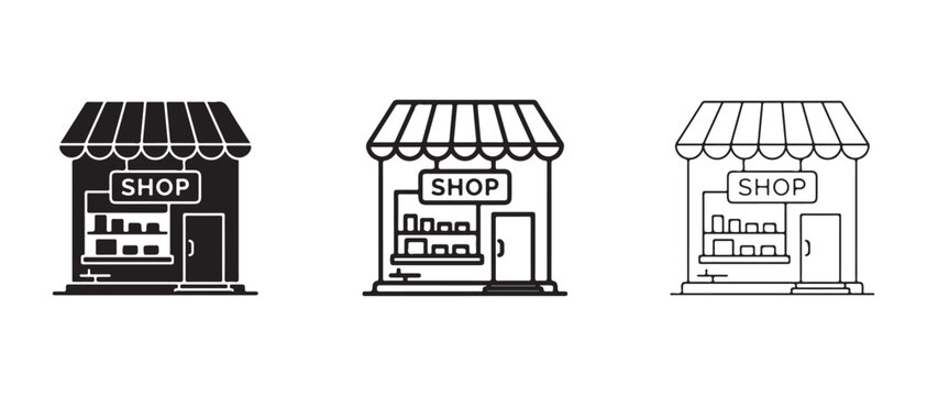 shop storefronts with awning and product displays isolated on transparent background