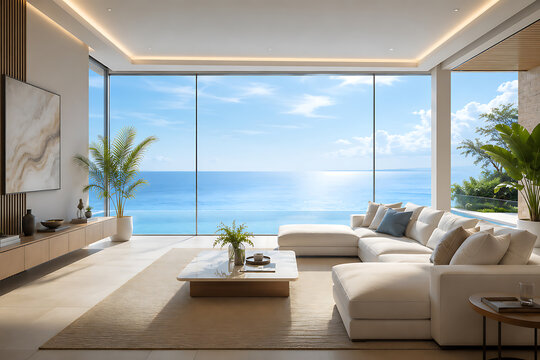 Modern style living room with beautiful sea view