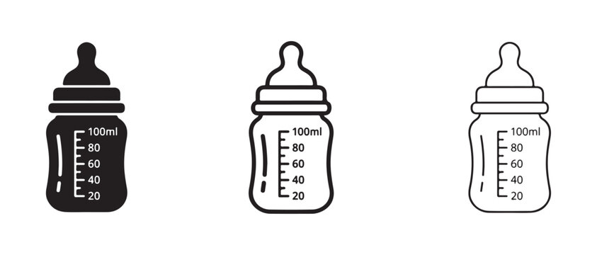 baby feeding bottles with measurement markings isolated on clear background for various uses