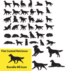 Obraz premium Flat Coated Retriever Black Silhouette Icon Set Premium Vector Collection Five Poses