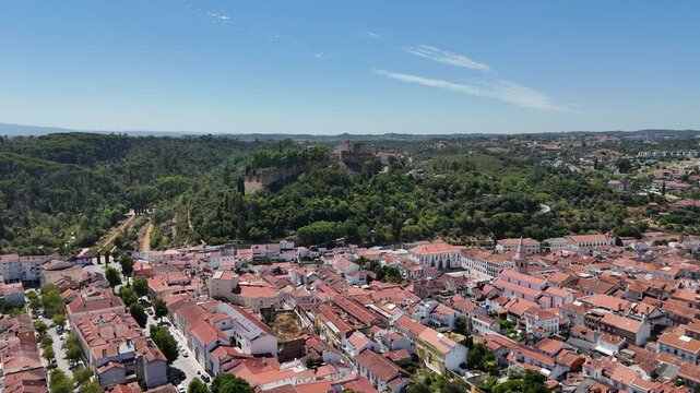 Drone Flight from Tomar Old Town to the Templar Castle