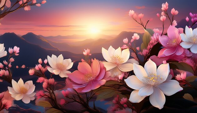 White And Pink Colorful Flower Background Walpaper Hd K With Sunset