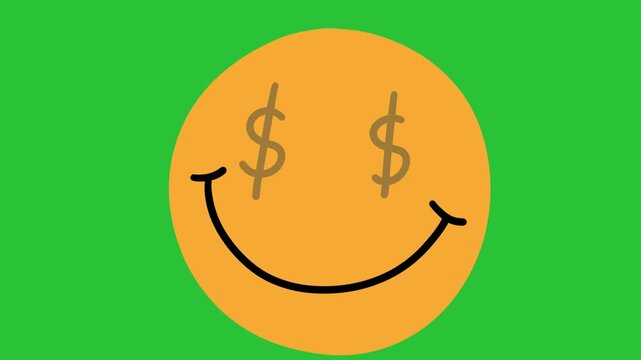 Animated Hand Drawn Money Eyes Dollar Smile Emoji Face Green Screen Overlay