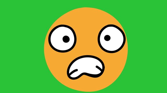 Animated Hand Drawn Scared Shocked Worried Emoji Face Green Screen Overlay