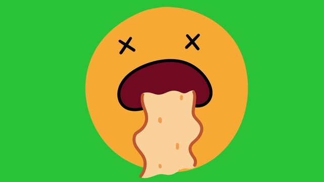 2D Hand Drawn Sick Vomiting Dead Eyes Face Green Screen Overlay