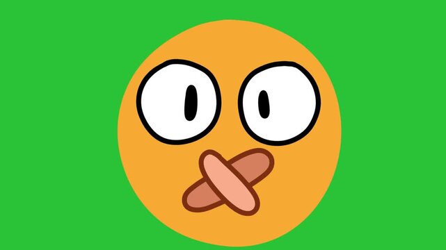 Animated Hand Drawn Taped Mouth Silent Censored Emoji Face Green Screen Overlay