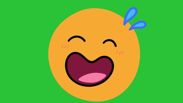 Animated Hand Drawn Laughing Laughing Sweat Drop Emoji Face Green Screen Overlay
