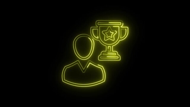 Achievement Winner Trophy Icon Animation with Glowing Lines on Black Background