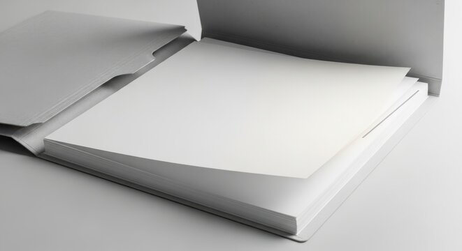 Open document binder with blank pages ready for your creative content showcasing an organized workspace for notes presentations and project planning with ample space for ideas.