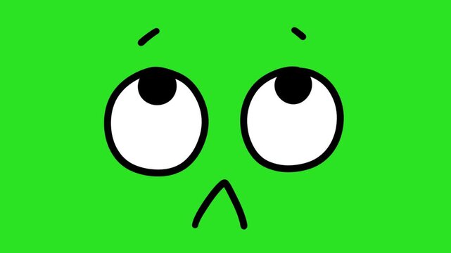 Animated Hand Drawn Sad Looking Up Face Green Screen Overlay
