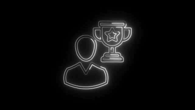 Achievement Winner Trophy Icon Animation with Glowing Lines on Black Background