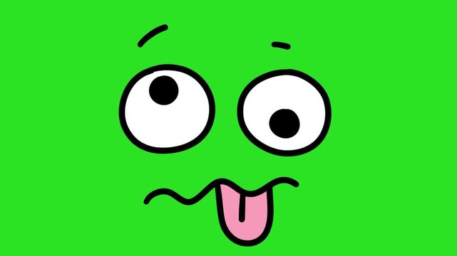 Animated Hand Drawn Crazy Tongue Out Face Green Screen Overlay