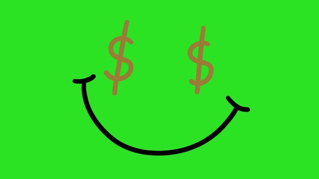 Animated Hand Drawn Money Eyes Smiling Face Green Screen Overlay