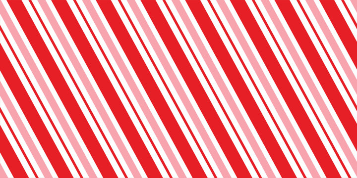 Candy cane Christmas background, peppermint diagonal stripes print seamless pattern