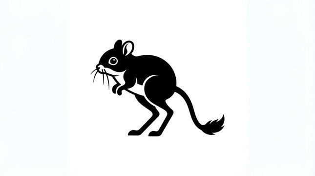 Graphic silhouette of a desert jumping jerboa on a clean solid white background area.