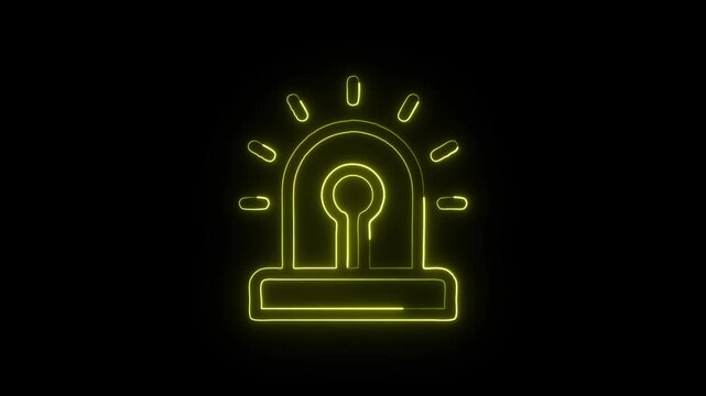 Alarm Warning Signal Icon Animation with Glowing Lines on Black Background