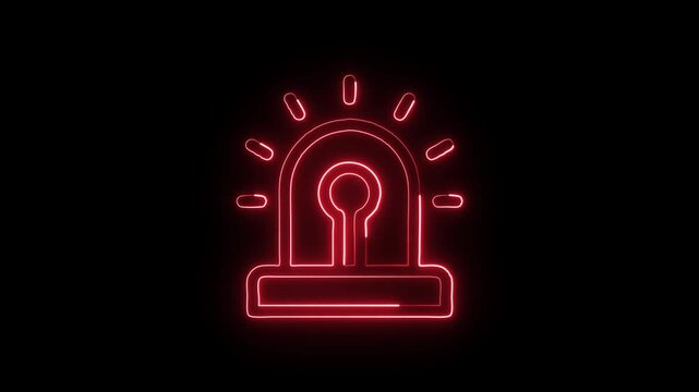Alarm Warning Signal Icon Animation with Glowing Lines on Black Background