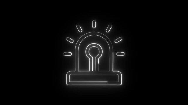 Alarm Warning Signal Icon Animation with Glowing Lines on Black Background