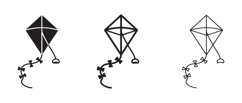 kite designs with decorative tails and string lines isolated on transparent background