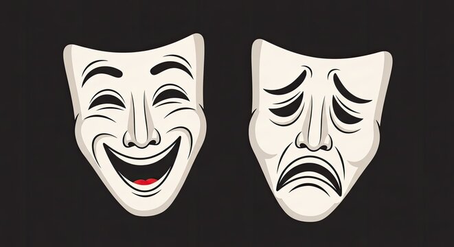 Classic comedy and tragedy theater masks icon set.