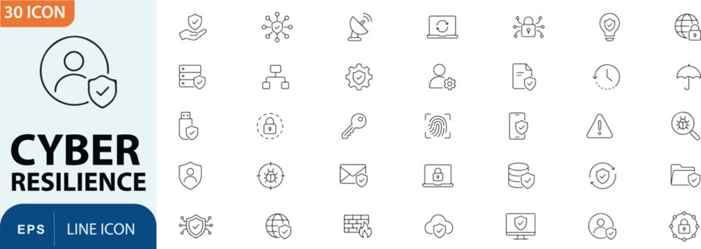 Cyber resilience icon set security data protection and network safety