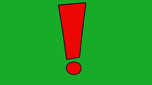2D Hand Drawn Red Exclamation Mark Alert Symbol Animation Green Screen Overlay