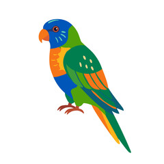 Fototapeta premium Green Budgerigar Parakeet with Yellow Head in Flat Vector Style for Pet Design
