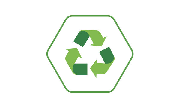Vector Green Recycling Symbol Inside Hexagonal Frame Environmental Protection and Sustainability Icon