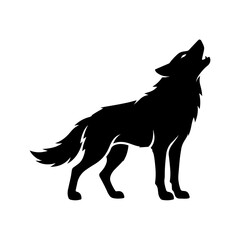 Fototapeta premium Howling Wild Wolf Standing Black Silhouette Vector Illustration Isolated on Transparent Background
