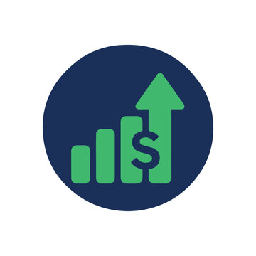 Financial Growth Bar Chart Icon With Dollar Sign Vector Business Concept.