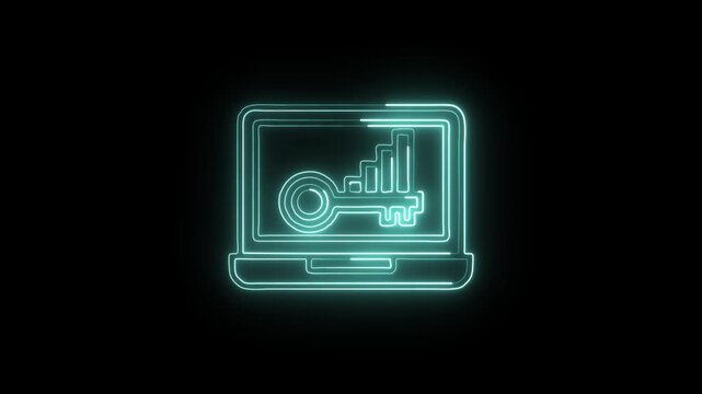 Analytics Key Access Icon Animation with Glowing Lines on Black Background