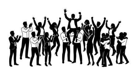 Fototapeta premium Celebration Silhouette Vector Set, Business Team Success, Achievement Crowd, Joyful People, Corporate Victory, Group Happiness, Professional Triumph