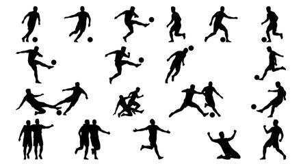 Soccer Player Silhouettes Set: Dynamic Action Poses, Football Game Figures, Sports Vector Icons for Athletic Design © Munna
