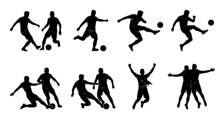 Obraz premium Soccer Player Silhouettes, Dynamic Action Poses, Football Game Figures, Sports Team Athletes, Vector Graphics Set